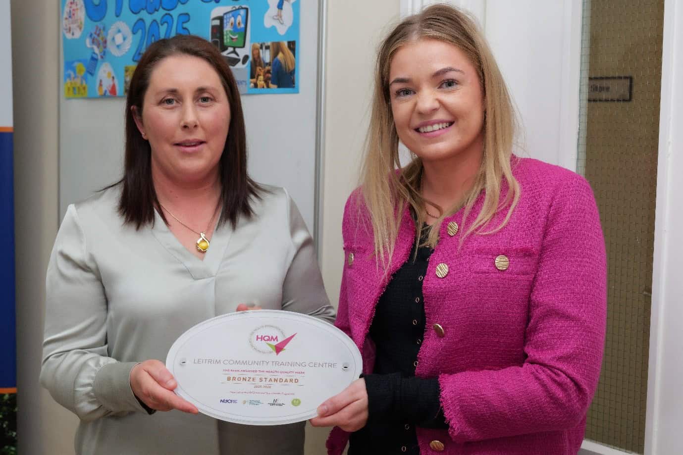 Emma Glancy, Health Promotion Specialist in Leitrim Community Training College awarded a Bronze Standard Health Quality Mark (HQM) by The National Youth Health Programme Manager Rachael Treanor on behalf of the National Youth Council of Ireland (NYCI) in recognition of their work on health promotion for young people